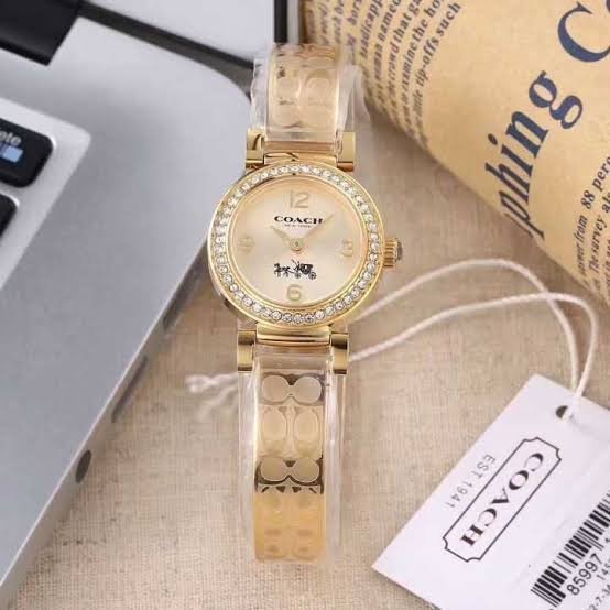 Coach Dress Crystals Gold Dial Gold Steel Strap Watch For Women - 14502202