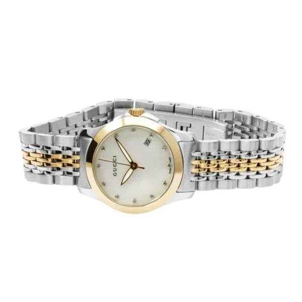 img_9470-1416848086-2667_1200x630_b7934100-9f20-4646-bb18-7f432720308a Gucci G Timeless Diamonds Mother of Pearl Dial Two Tone Mesh Bracelet Watch for Women - YA126513