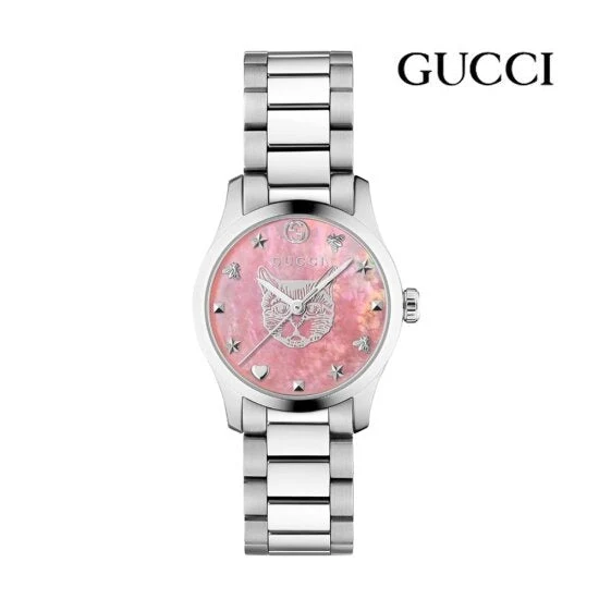 imgi_187_optimize Gucci G Timeless Diamonds Pink Mother of Pearl Dial Silver Steel Strap Watch for Women - YA1265025