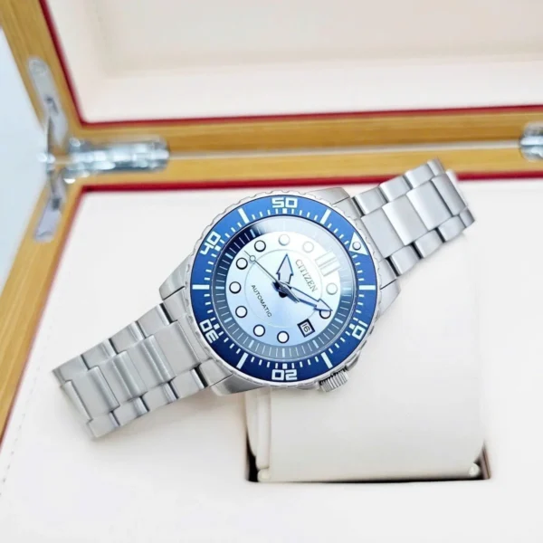 Citizen Mechanical Automatic Blue Dial Silver Steel Strap Watch for Men - NJ0178-81M