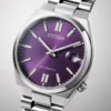 Citizen Tsuyosa Automatic Purple Dial Silver Steel Strap Watch for Men - NJ0200-50W