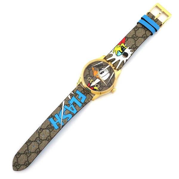 jp_i_n__3_a3199536-6c1b-4cf0-9145-c768a348cba4 Gucci G Timeless Disney Donald Duck Brown Dial Brown Leather Strap Watch For Women - YA1264167