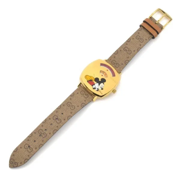 jp_i_n_e9f4feb0-70f5-4a97-a4cb-966331f5d481 Gucci Grip Disney Mickey Mouse Gold Dial Brown Leather Strap Watch For Women - YA157420