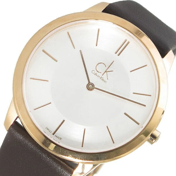 k3m216g6-1 Calvin Klein Minimal White Dial Brown Leather Strap Watch for Men - K3M216G6