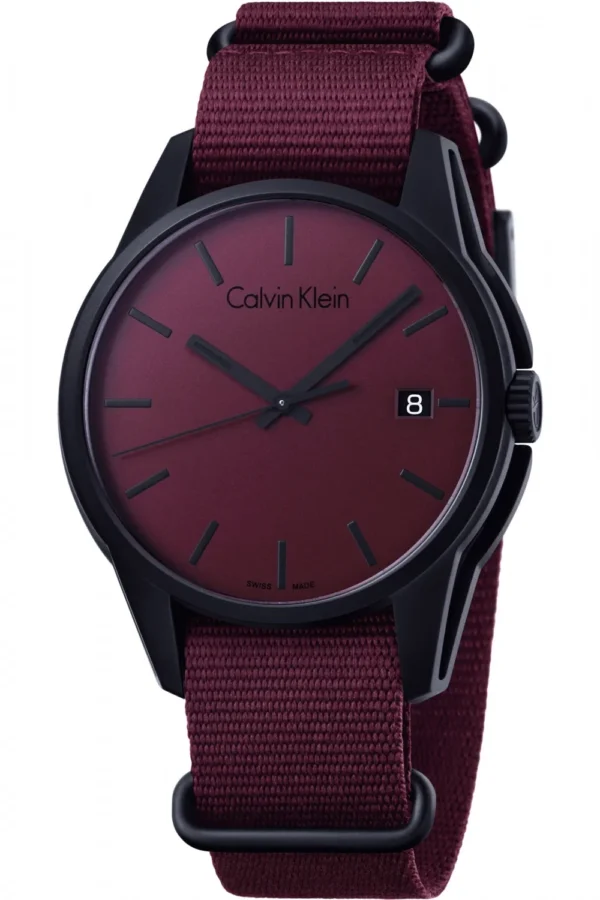 k7k514up-1476452095-4005 Calvin Klein Tone Maroon Dial Maroon NATO Strap Watch for Men - K7K514UP