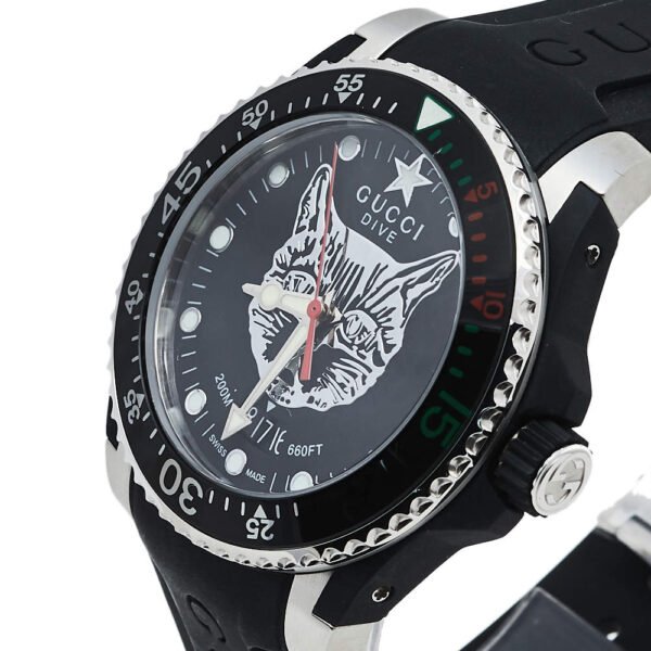 luxury-men-gucci-new-watches-p405303-008_3b046bfc-f6eb-4250-b4b8-20e3a62a43a4-864107 Gucci Dive Feline Black Dial Black Rubber Strap Watch For Men - YA136323