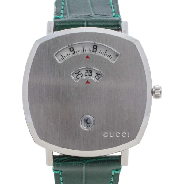 luxury-men-gucci-new-watches-p405990-006_4bce5bb8-4167-4e86-9eb9-bbc8cbc0fcf3 Gucci Grip Quartz Silver Dial Green Leather Strap Watch For Women - YA157414
