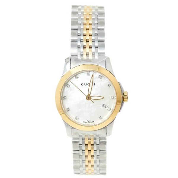 luxury-women-gucci-new-watches-p464918-001 Gucci G Timeless Diamonds Mother of Pearl Dial Two Tone Mesh Bracelet Watch for Women - YA126513