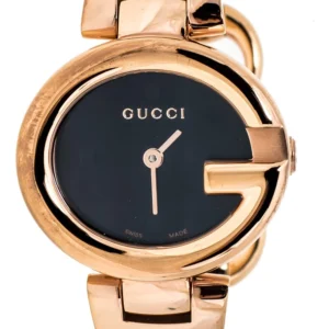 luxury-women-gucci-used-watches-p356019-005 Gucci Guccissima Quartz Black Dial Rose Gold Steel Strap Watch For Women - YA134509