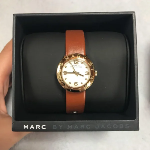 Marc Jacobs Amy White Dial Brown Leather Strap Watch for Women - MBM8574