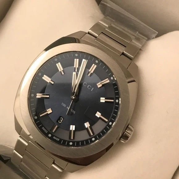 m_5ad7abf22ab8c594f04d7b7e-814163 Gucci GG2570 Quartz Blue Dial Silver Steel Strap Watch For Men - YA142303
