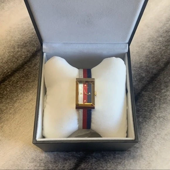 m_6275e5d5cf7b27bc062b1753-859941 Gucci G-Frame Mother of Pearl Dial White Blue Red Nylon Strap Watch For Women - YA147405
