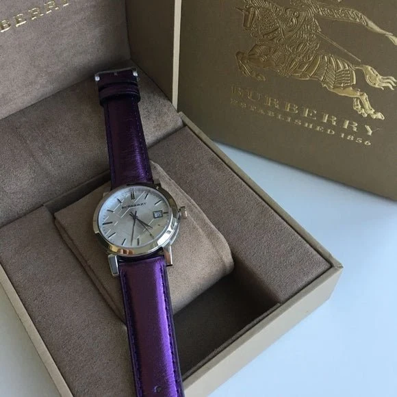 m_6403f69917e49caa0ef610b1-694226_4e8e51da-37f8-4b58-9361-c0d364bfb285 Burberry The City Silver Dial Purple Leather Strap Watch for Women - BU9122