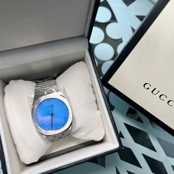 m_641c89a997b5d0f259aa6d9e Gucci 25H Quartz Blue Dial Silver Steel Strap Unisex Watch - YA163408