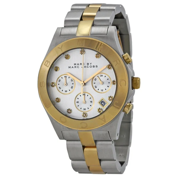 marc-by-marc-jacobs-chronograph-silver-dial-twotone-ladies-watch-mbm3177 Marc Jacobs Blade Chronograph Silver Dial Two Tone Steel Strap Watch for Women - MBM3177
