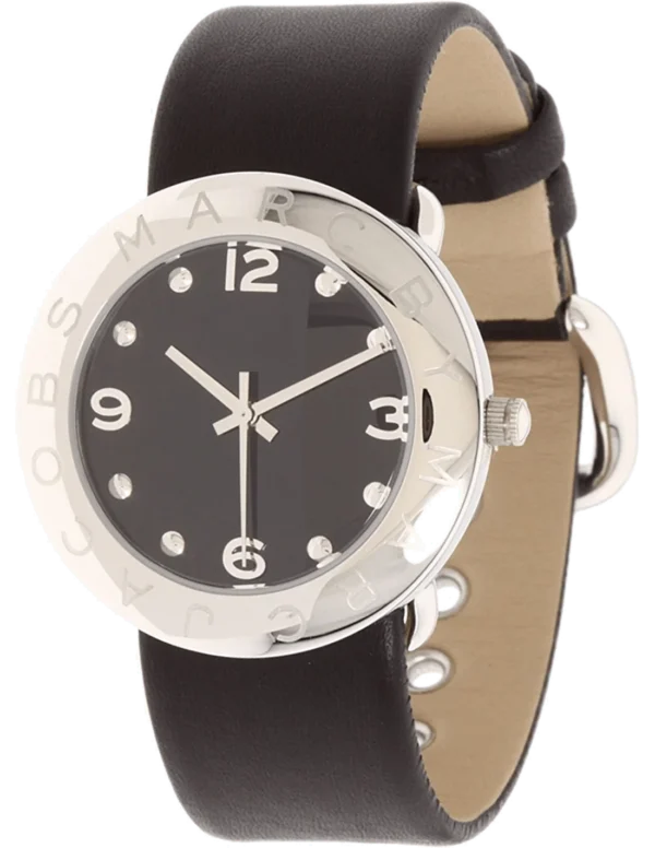 Marc Jacobs Amy Black Dial Black Leather Strap Watch for Women - MBM1140