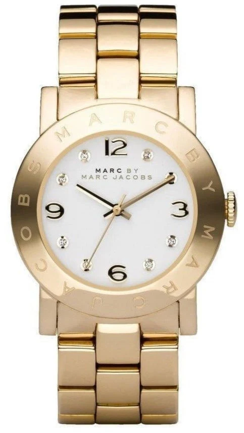 Marc Jacobs Amy White Dial Gold Steel Strap Watch for Women - MBM3056