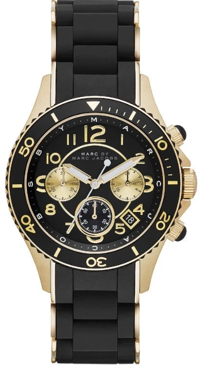 Marc Jacobs Rock Chronograph Black Dial Black Silicone Strap Watch for Women - MBM2598