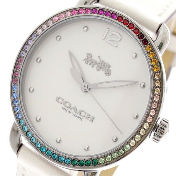 md-wq00031034_cecfc2dd-b7d6-45d5-bced-156d172f83c6 Coach Delancey Crystals White Dial White Leather Strap Watch For Women - 14502888