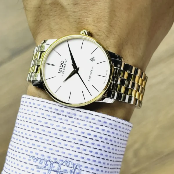 mido-M8600_9_76_1 Mido Baroncelli Automatic White Dial Two Tone Steel Strap Watch For Women - M8600.9.N6.1