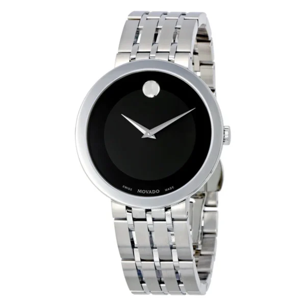 movado-esperanza-black-dial-stainless-steel-men_s-watch-0607057 Movado Esperanza 39mm Black Dial Silver Steel Strap Watch For Men - 0607057