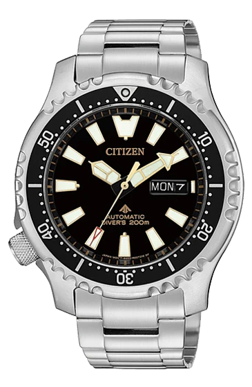 Citizen Promaster 200M Diver Fugu Asian Limited Edition Black Dial Silver Steel Strap Watch For Men - NY0090-86E