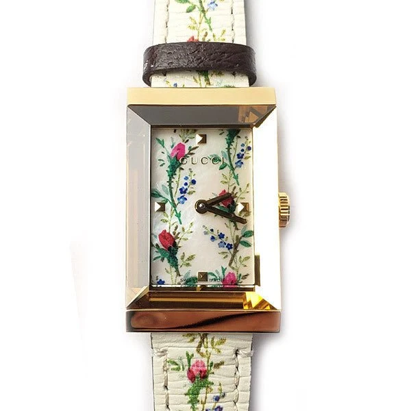 org-746095_c0af75e0-1344-4d25-9a30-04cd4ad1c01d Gucci G-Frame Floral Mother of Pearl Dial White Leather Strap Watch For Women - YA147407