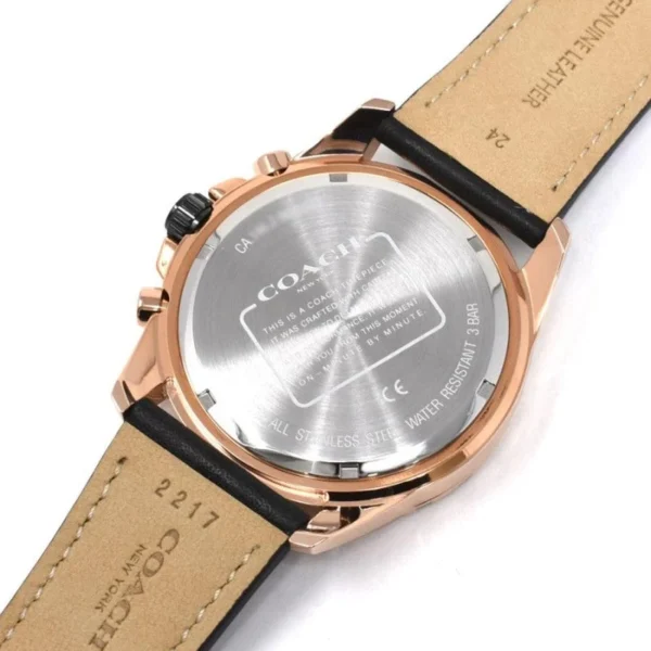 Coach Kent Chronograph Rose Gold Dial Black Leather Strap Watch for Men - 14602559