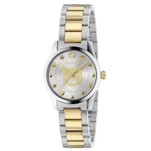 Gucci G Timeless Quartz Silver Dial Two Tone Steel Strap Watch For Women - YA126596