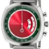 Gucci Grip Quartz Chronograph Red Dial Silver Steel Strap Watch For Men - YA157303