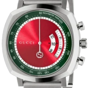 Gucci Grip Quartz Chronograph Red Dial Silver Steel Strap Watch For Men - YA157303