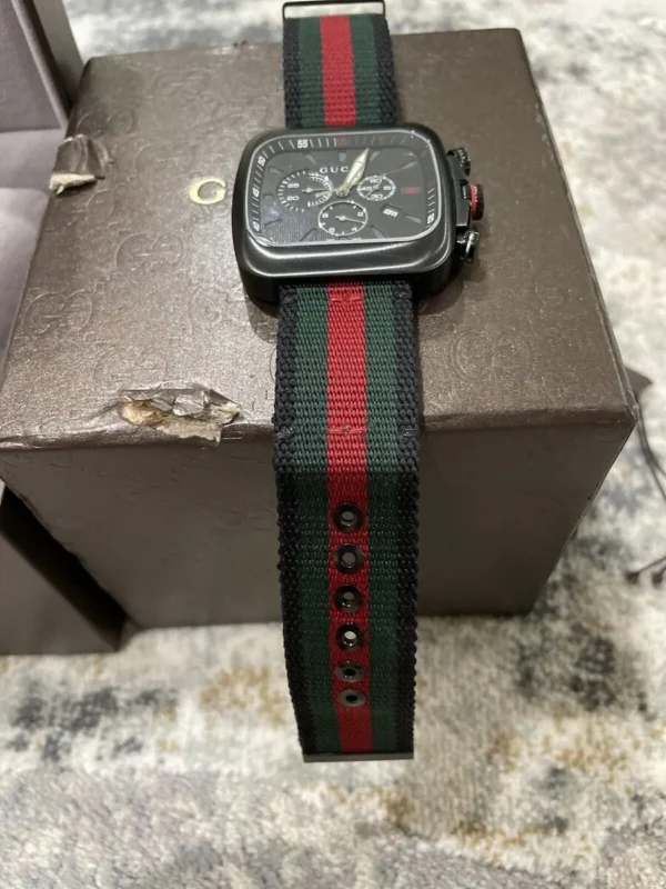 s-l1200_273f2555-ac7d-4b2f-b124-fb3d75522b6d Gucci Coupe Chronograph Quartz Black Two Tone NATO Strap Watch For Men - YA131202