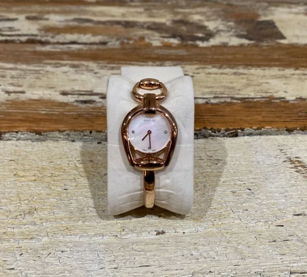s-l1200_d1637423-2f6f-403b-9097-a847a341ee2f Gucci Horsebit Collection Diamonds Mother of Pearl Dial Rose Gold Steel Strap Watch For Women - YA139508