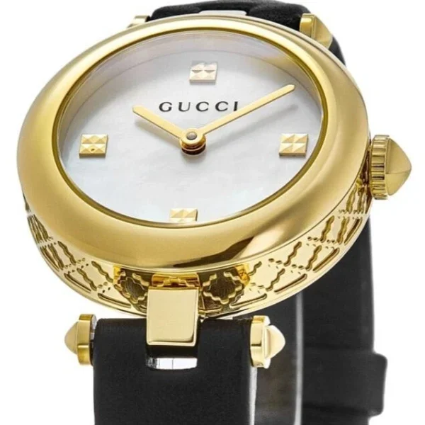s-l1200_f8f1e64d-9788-4b0d-9644-09d3980ac43e Gucci Diamantissima Mother of Pearl Dial Black Leather Strap Watch For Women - YA141505