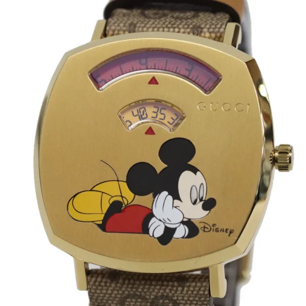 s-l1600_101c35a8-0107-48e3-b009-0945c5d6fdd5 Gucci Grip Disney Mickey Mouse Gold Dial Brown Leather Strap Watch For Women - YA157420