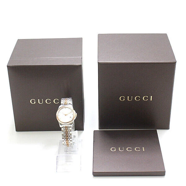 Gucci G Timeless Diamonds Mother of Pearl Dial Two Tone Mesh Bracelet Watch For Women - YA126514