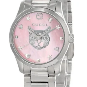 Gucci G Timeless Quartz Mother of Pearl Pink Dial Silver Steel Strap Watch For Women - YA1265013