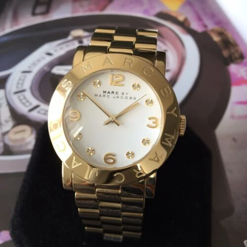 Marc Jacobs Amy White Dial Gold Steel Strap Watch for Women - MBM3056