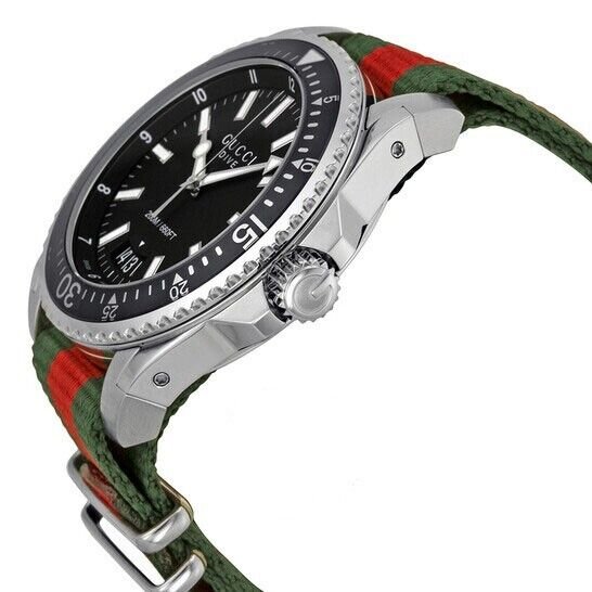 s-l640-673330_ccd00d59-5436-4336-8422-4af0cee7bf71 Gucci Dive Black Dial Two Tone NATO Strap Watch For Men - YA136206