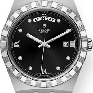 save-108 Tudor Royal Automatic Diamonds Black Dial Silver Steel Strap Watch for Men - M28600-0004