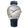 Gucci G-Timeless Signature Mother of Pearl Silver Dial Blue Leather Strap Watch For Women - YA1264049