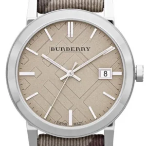 vyr-16192-bu9023-1-428094 Burberry The City Beige Dial Chequered Brown Leather Strap Watch for Women - BU9029