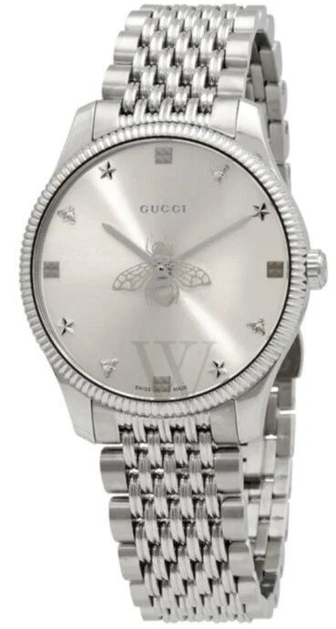 womens-g-timeless-stainless-steel-silver-slim-bee-dial-watch-gucci-gcya1264153_1 Gucci G Timeless Quartz Silver Dial Silver Steel Strap Watch For Women - YA1264153