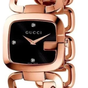 Gucci G Gucci Diamonds Black Dial Rose Gold Steel Strap Watch For Women - YA125409