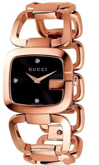 ya125409_grande-896572_f1cbb473-9186-40c7-8058-09e5f3151744 Gucci G Gucci Diamonds Black Dial Rose Gold Steel Strap Watch For Women - YA125409