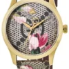 Gucci G Timeless Floral Brown Dial Brown Leather Strap Watch For Women - YA1264038