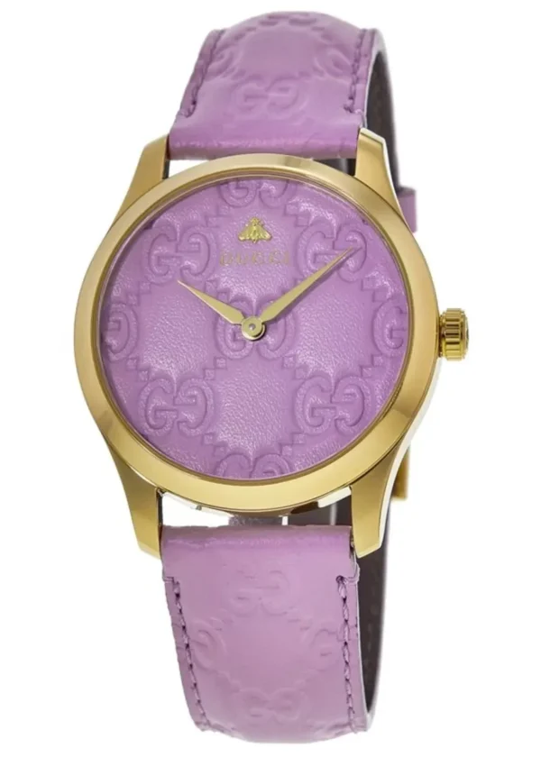 ya1264098_1601399979 Gucci G Timeless Quartz Lilac Dial Lilac Leather Strap Watch For Women - YA1264098