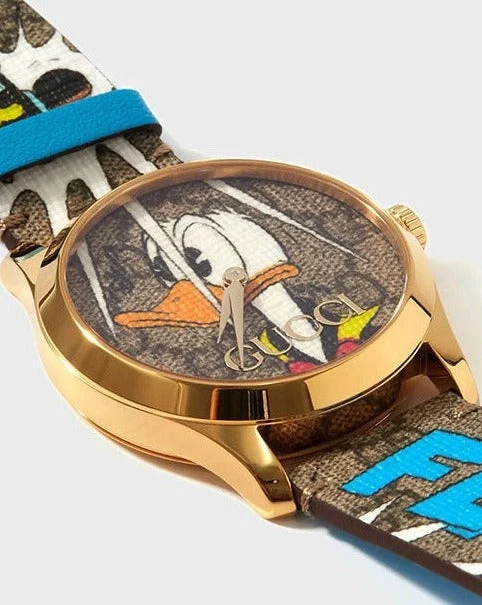 ya1264167_4 Gucci G Timeless Disney Donald Duck Brown Dial Brown Leather Strap Watch For Women - YA1264167