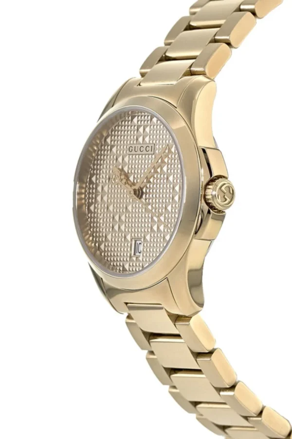 ya126553_0_32d052dd-a66d-4fd3-89ce-a4f929ee9551 Gucci G Timeless Gold Dial Gold Steel Strap Watch For Women - YA126553