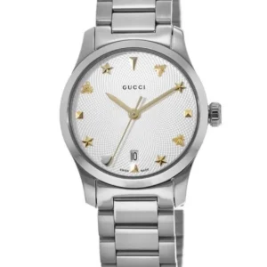 Gucci G Timeless White Dial Silver Steel Strap Watch For Women - YA126572A